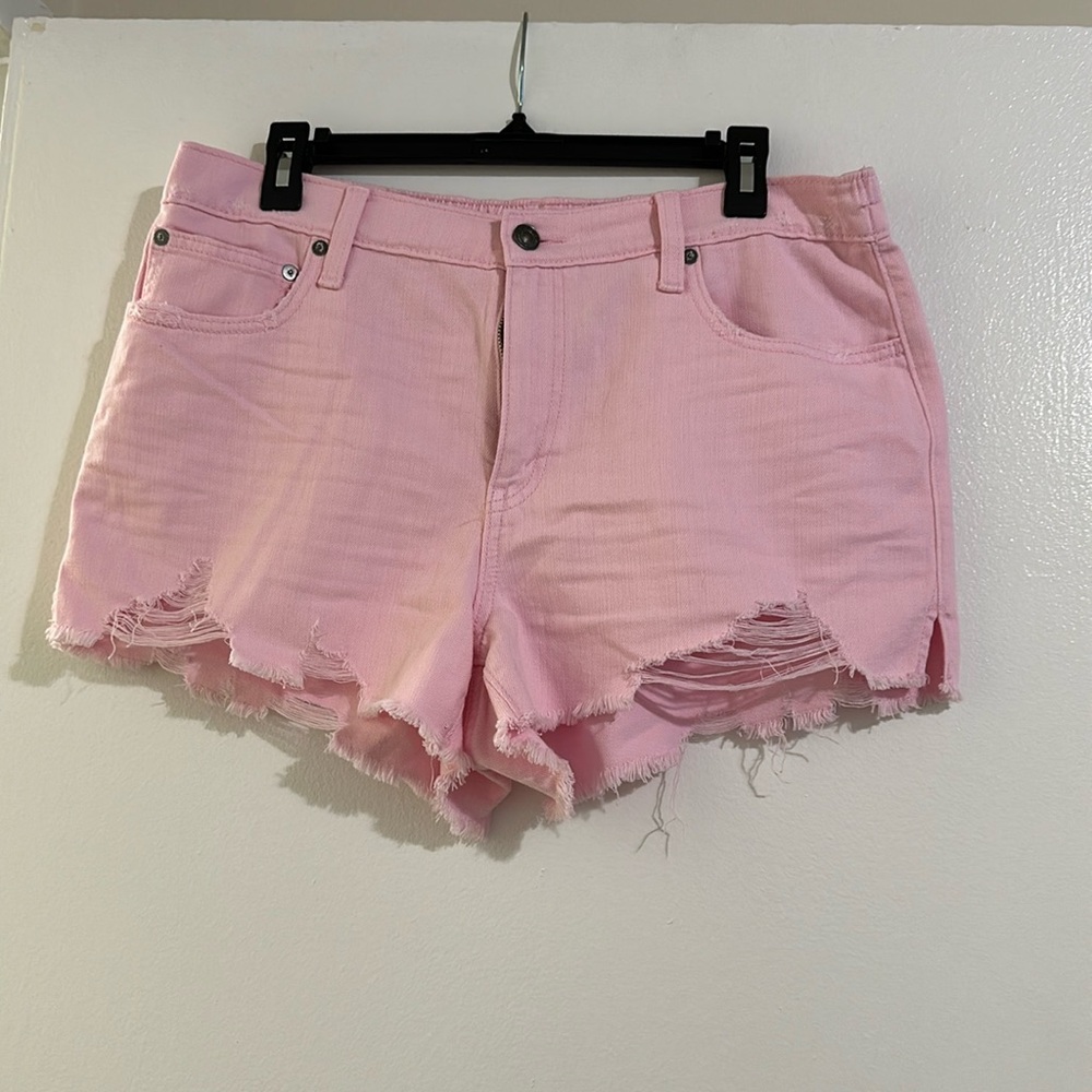 Aerie Pink Distressed Stretch Shorts